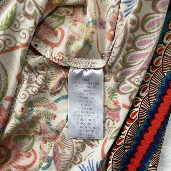 London Times Petit Women Mini Dress Size 4P Multicolor Print Strech Keyhole - Picture 5 of 7